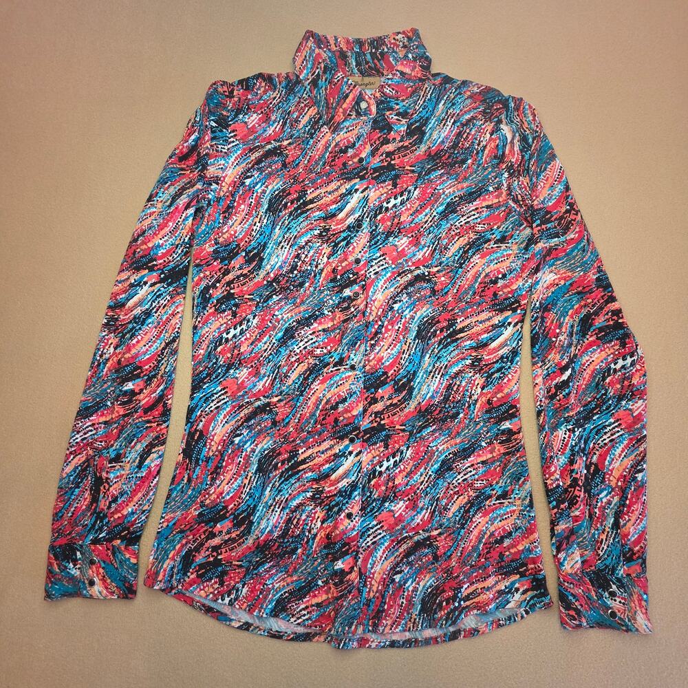 Wrangler Retro Long-Sleeve Western Snap Shirt Red/Teal Abstract Wave Sz Small